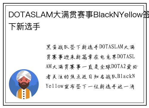 DOTASLAM大满贯赛事BlackNYellow签下新选手