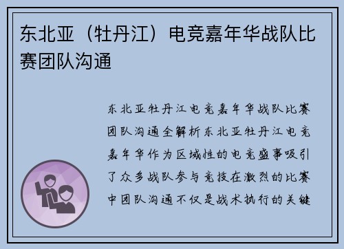 东北亚（牡丹江）电竞嘉年华战队比赛团队沟通