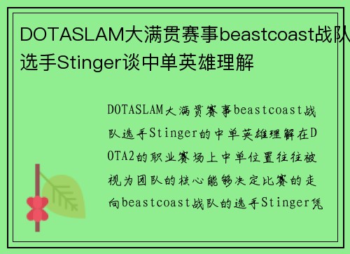 DOTASLAM大满贯赛事beastcoast战队选手Stinger谈中单英雄理解